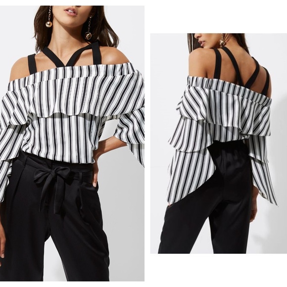 River Island Tops - River Island Off the Shoulder Striped Blouse